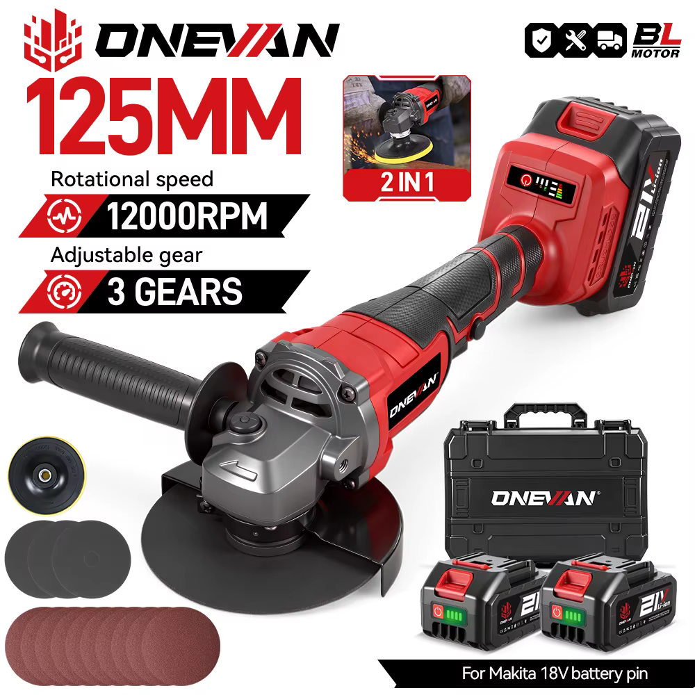 ONEVAN 125MM meuleuse d'angle électrique sans brosse 2in1 polissage 3000W M14 Cutter métal bois outil