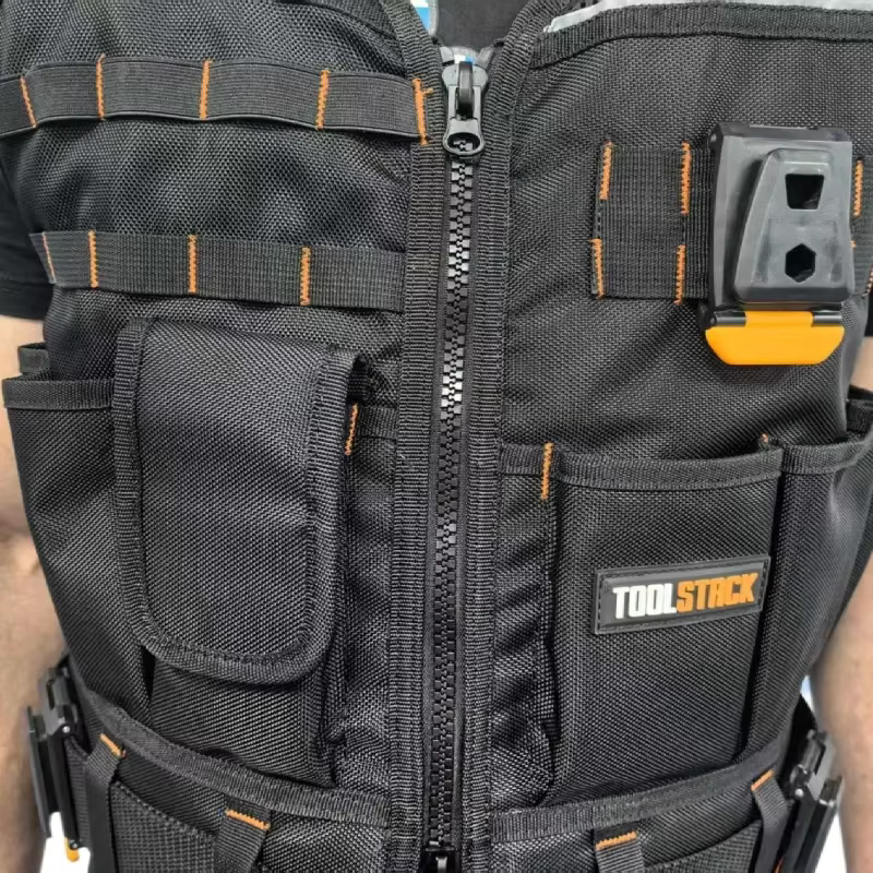 Gilet de travail TOOLSTACK TSK-62, vêtement de travail, gilet de sécurité, multi-poches, veste à fermeture éclair, gilet de travail robuste pour travaux de construction, électriciens
