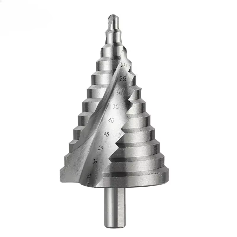 Foret étagé 6-60mm, rainure en spirale, coupe-trou de pagode, feuille de métal, foret conique, tige triangulaire, ouvre-trou étagé