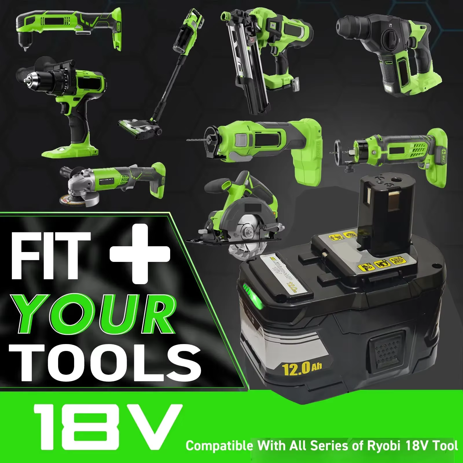 Nouvelle batterie haute performance RYOBI 18V 12.0Ah-15C l-ion adaptée à tous les outils électriques de la série P108 RB18L50