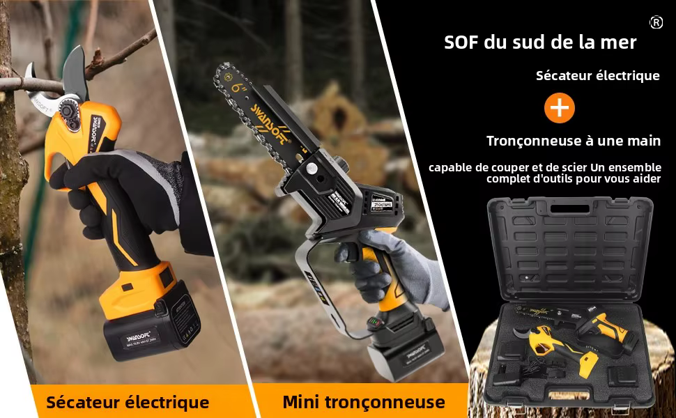 Ensemble de cisailles électriques SWANSOFT 36 mm et mini-tronçonneuse électrique de 6 pouces avec deux batteries 4 Ah