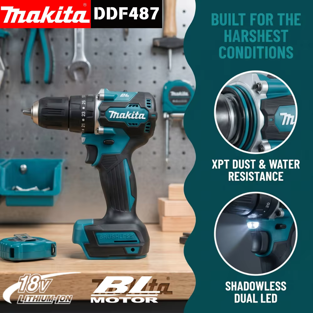 Perceuse-visseuse sans fil Makita DDF487 18V, moteur sans balais, tournevis à chocs électrique, outil électrique rechargeable, outil seul