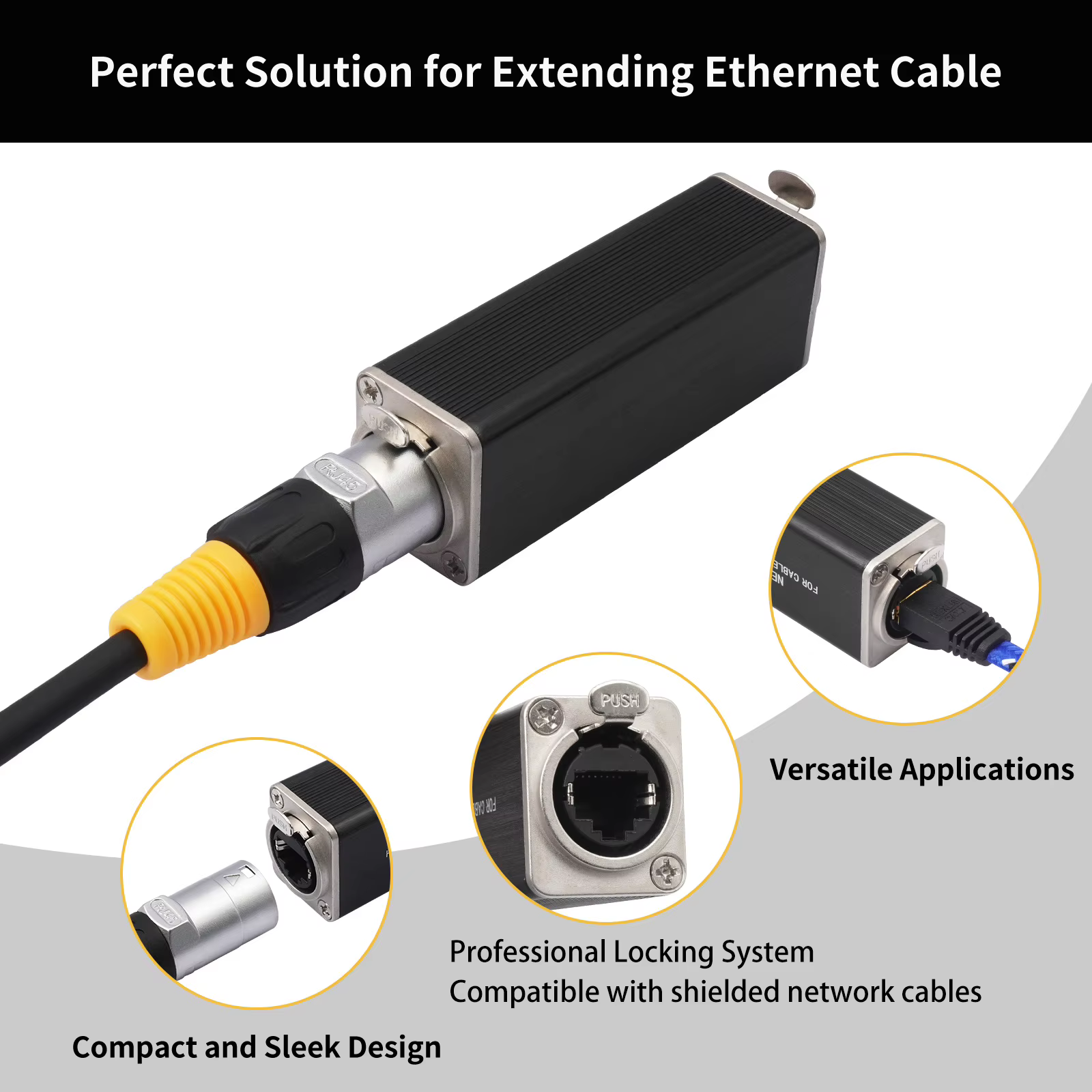 Connecteur d'extension de câble RJ45 femelle-femelle avec verrouillage et blindage, coupleurs réseau droits pour extensions de câbles