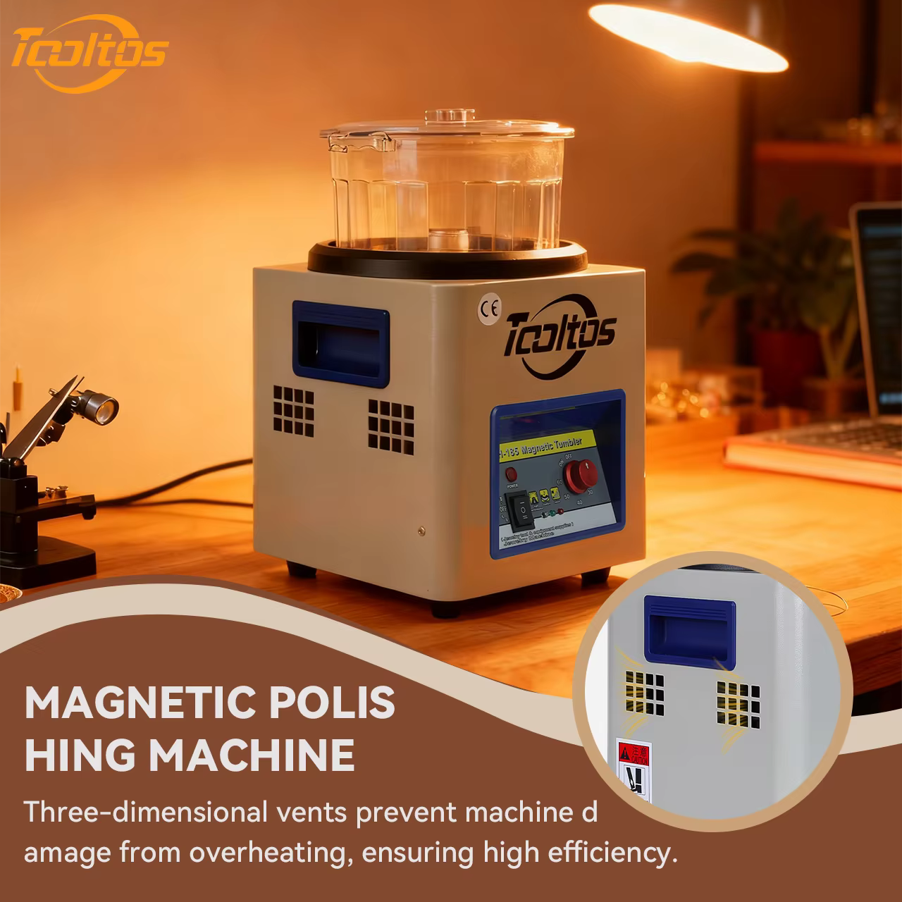 TOOLTOS Machine de polissage de bijoux magnétique 600g baril 1400-2000 tr/min polisseuse de gobelet pour la fabrication
