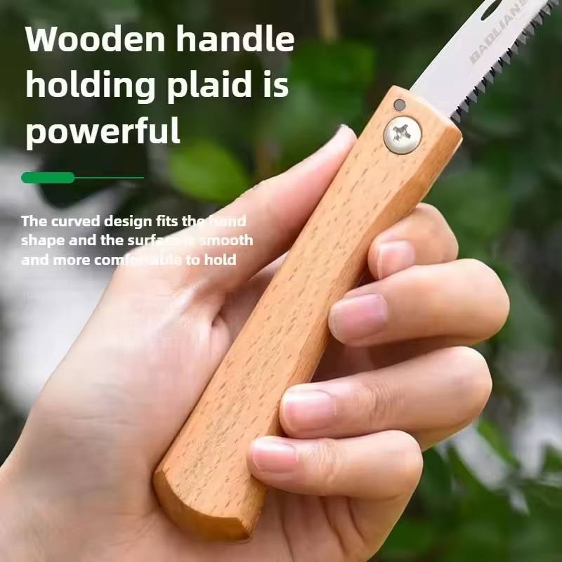 Mini scie manuelle pliable avec poignée en bois antidérapante
