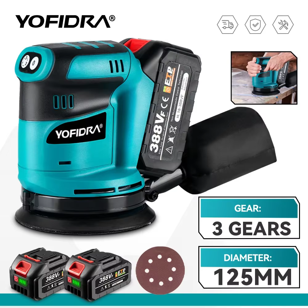 YOFIDRA 125MM ponceuse orbitale électrique sans fil 3 vitesses réglable Rechargeable polisseuse meuleuse Machine pour Makita 18V batterie
