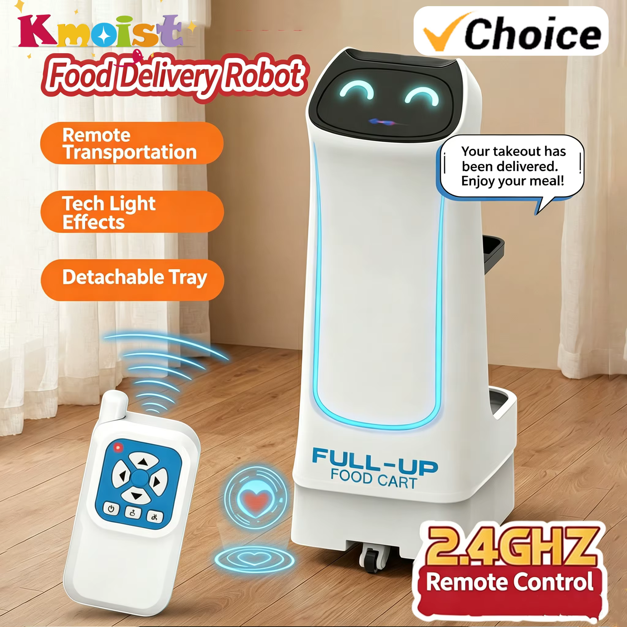 Robot de livraison de nourriture RC 2.4G avec son et lumières, fonction de levage et de service, télécommande, jouets électriques interactifs parent-enfant, cadeaux pour enfants