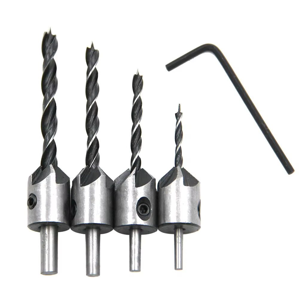 Jeu de 4 forets à chanfreiner à trois pointes de 3-6 mm pour le travail du bois