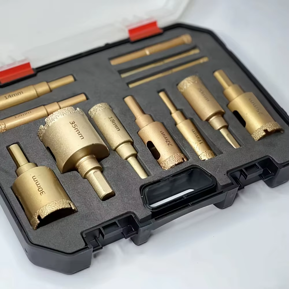 Kit de 12 forets diamantés pour verre, marbre et pierre - Kit de scies cloches de 6 à 35 mm avec outils manuels, pour granit, carrelage, céramique