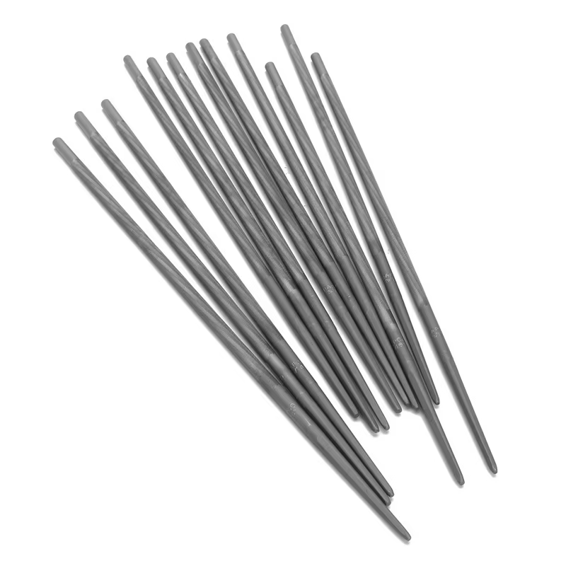 12 pièces limes rondes de tronçonneuse 4.0mm/4.8mm/5.2mm/5.5mm 5/32 "3/16" 13/64 "7/32" pour affûter l'affûteur de scie à chaîne généralement 25cm Len