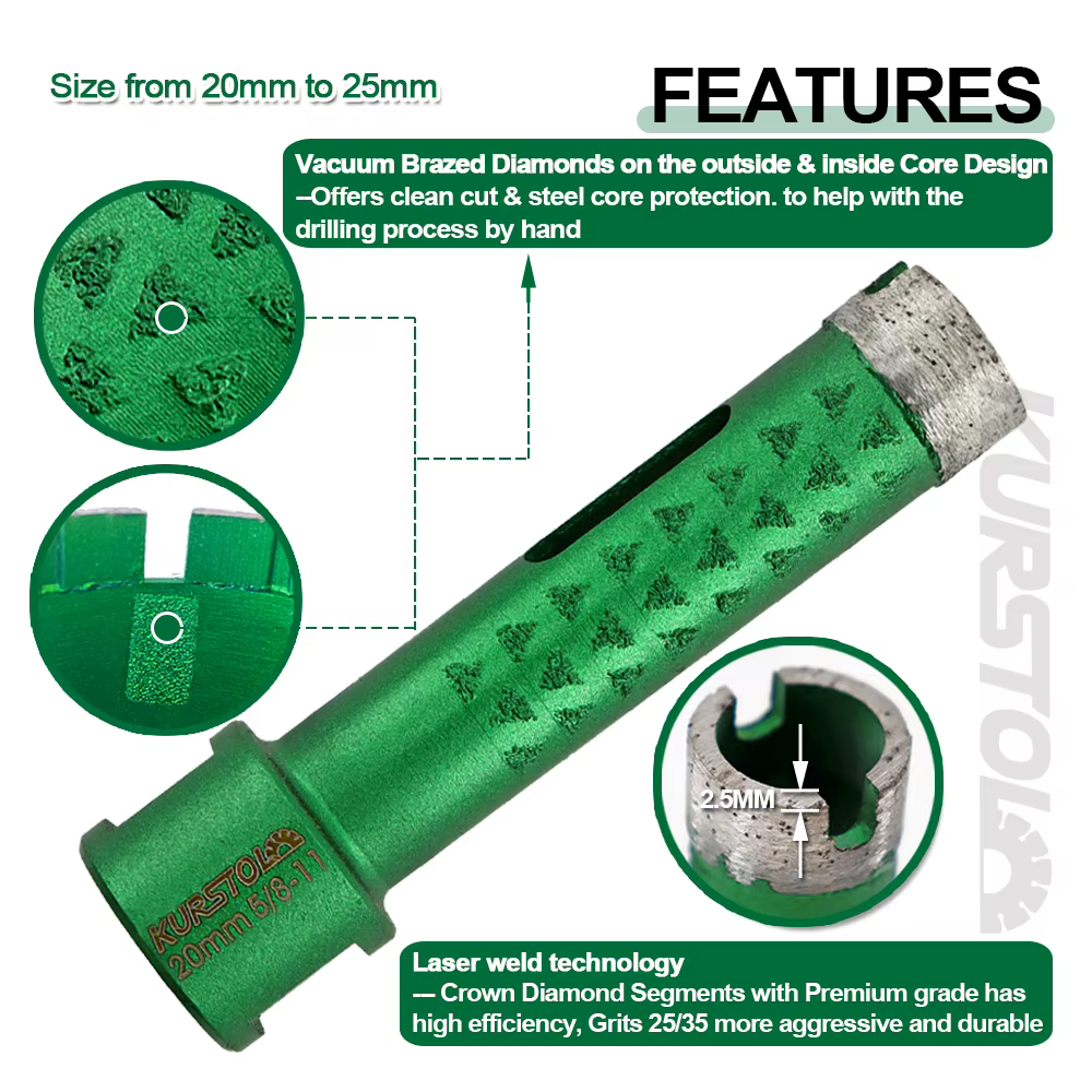 KURSTOL 1 pièce 5/8-11 20/25/32/35/38/45mm Forets diamantés pour perçage à sec du béton