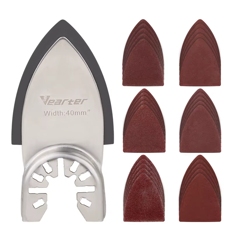 Vearter 31 pièces tampon de sable multi-outils oscillant au doigt avec feuille de papier de verre à crochet et boucle pour le meulage des bavures de bois et le dérouillage du métal