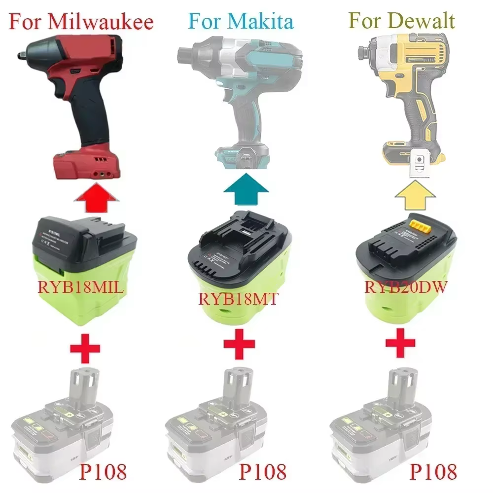 Adaptateur de Conversion de batterie RYB18MT RYB20DW RYB18MIL pour outils intelligents Ryobi Nickel-Lithium P103 P108 vers Makita/Dewalt/Milwaukee