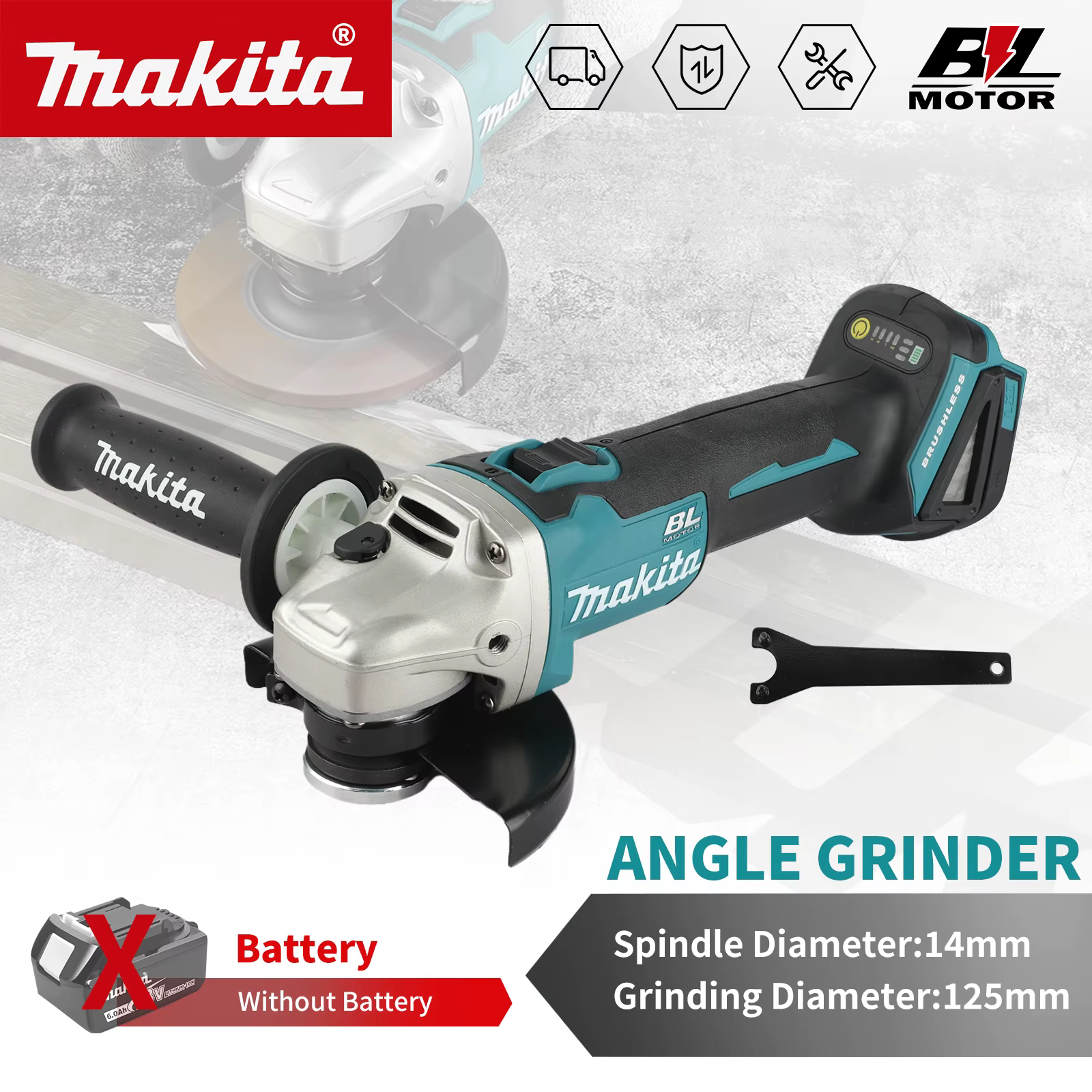 Outil de découpe et de meulage multifonctionnel rechargeable sans balais Makita DGA504 18V 6.0Ah 125mm