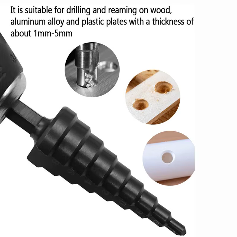 3Pcs HSS Droite Groove Étape Foret 3-12mm 4-12mm 4-20mm Nitrure Noir Hex Bois Métal Trou Cutter Core Outils De Forage Ensemble
