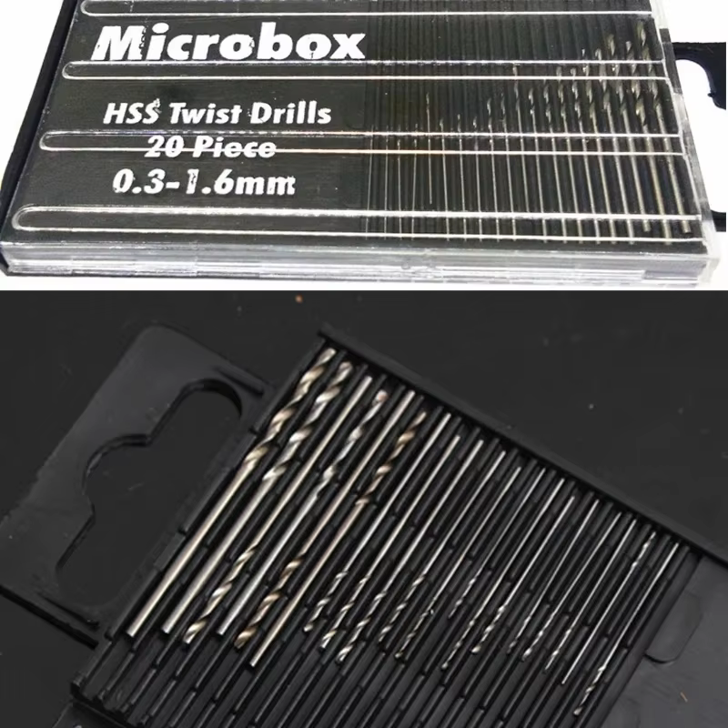 20 pièces 0.3mm-1.6mm HSS foret hélicoïdal Mini perceuse à main perforateur Micro jeu