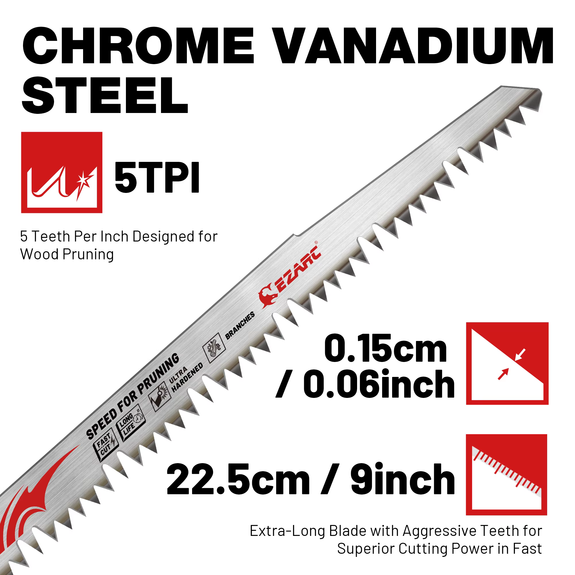 Lames de scie sauteuse EZARC 9''/12'' (225mm/300mm) à dents affûtées pour l'élagage des arbres et la coupe du bois
