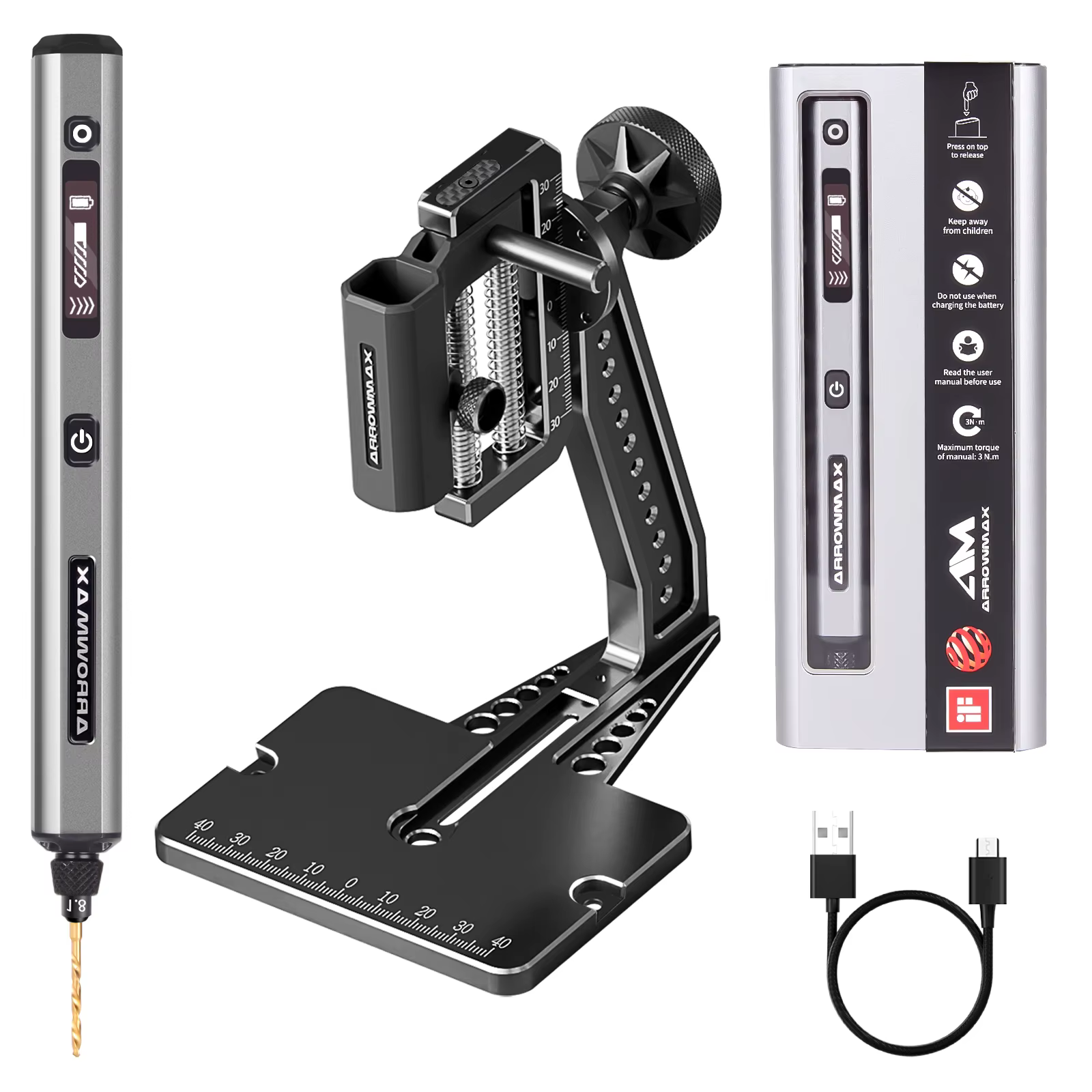 ARROWMAX Mini perceuse électrique sans fil avec support de table