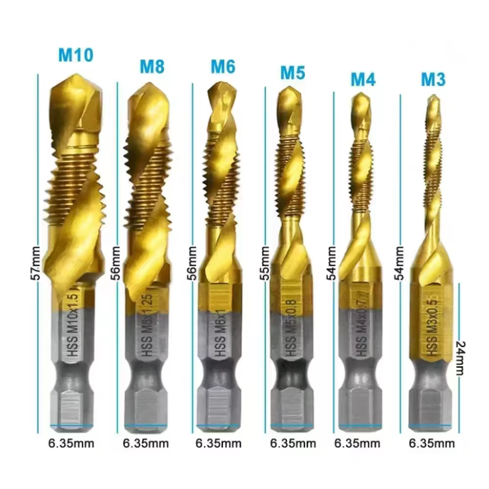 Perceuse HSS multifonctionnelle, taraudage, robinet en spirale intégré, perceuse électrique à main, outil de taraud, Machine à chanfrein, robinet Composite 6 pièces