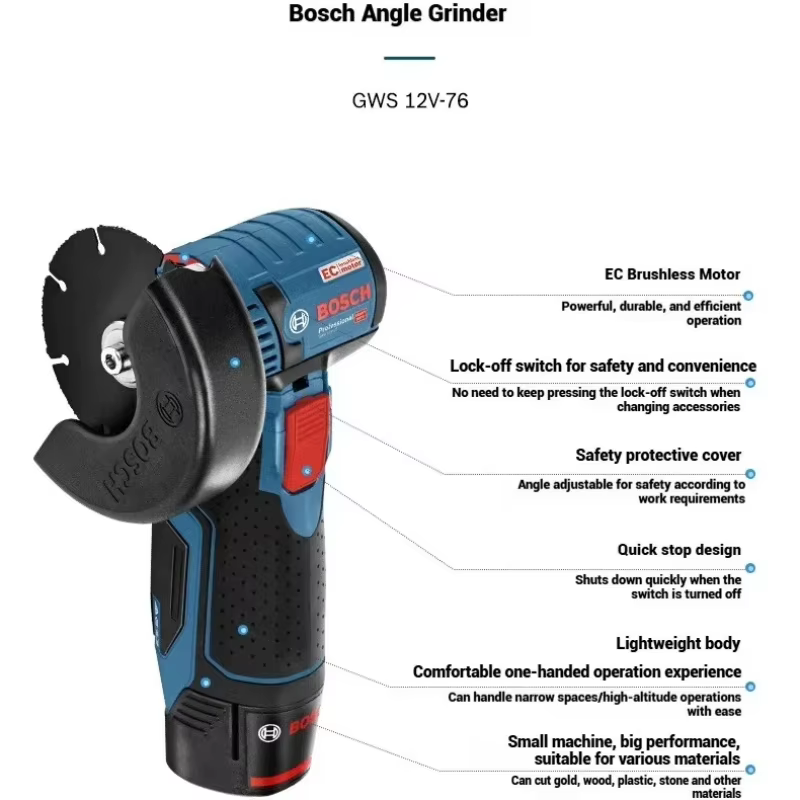 Meuleuse d'angle sans fil professionnelle BOSCH GWS 12V-76 Mini