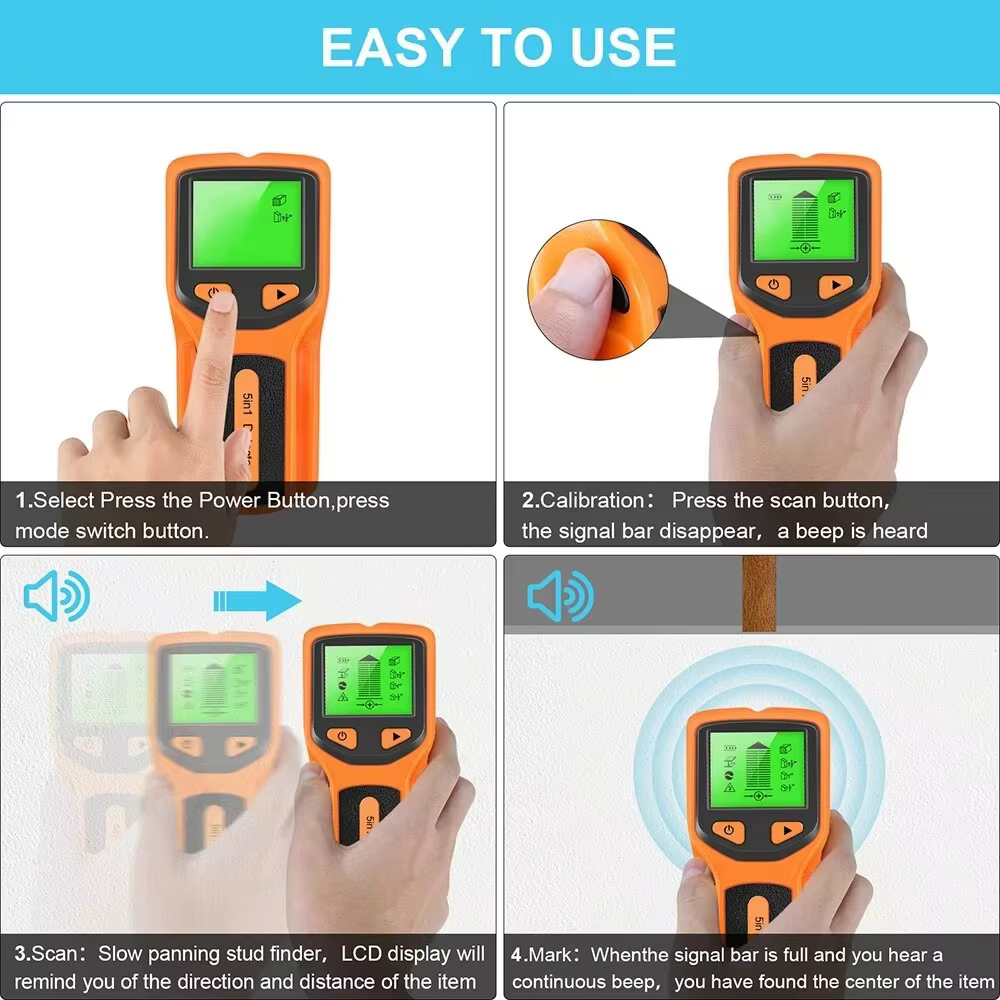 5in1 détecteur de goujons muraux écran LCD multifonctionnel portable pour bois câble de fil ca