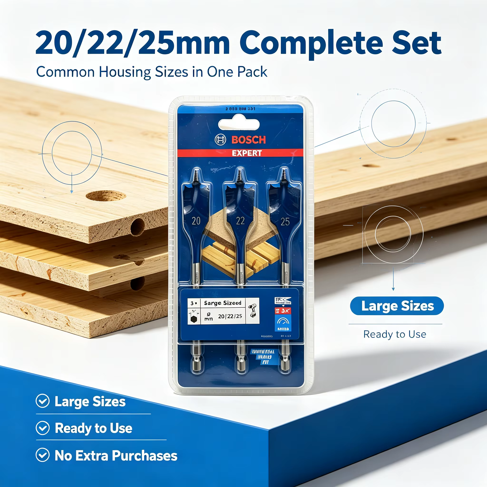 BOSCH 2608900331 Lot de 3 forets à tige hexagonale pour bois