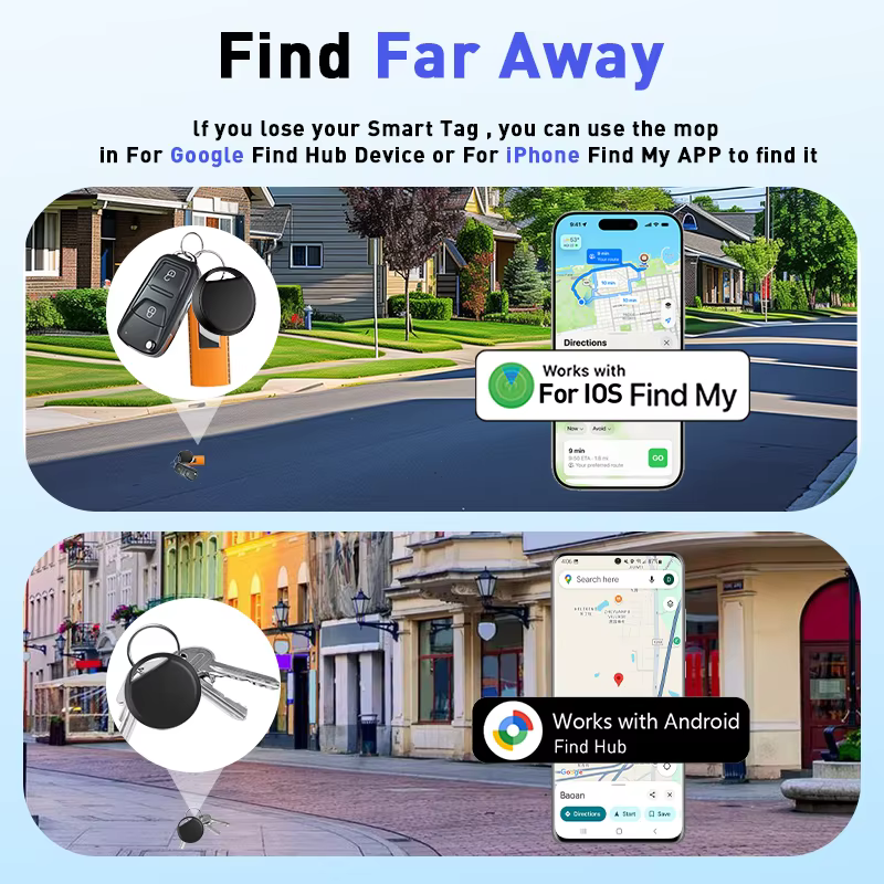 Traceur intelligent double système Android/iOS compatible avec Apple Find My et Google Find Hub – Localisation anti-perte pour iPhone et Xiaomi (GMS)