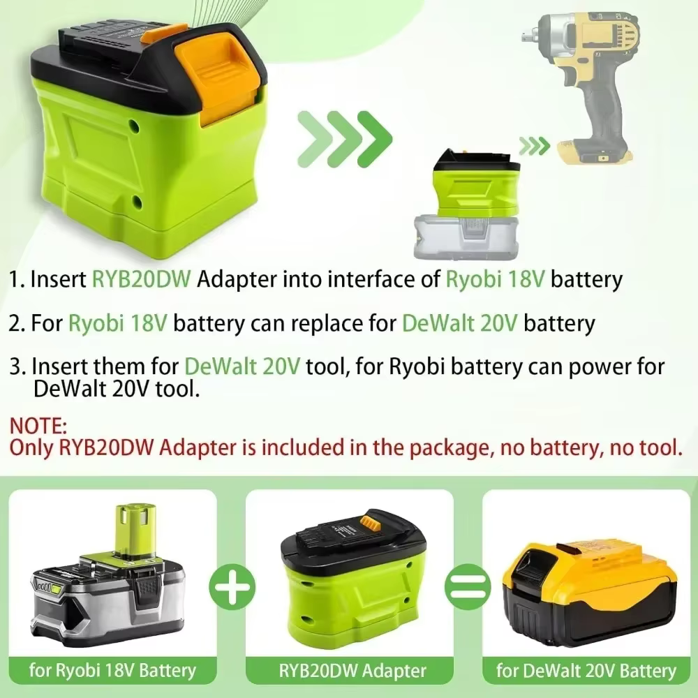 Adaptateur de batterie RYB18DW pour batterie Li-ion Ryobi 18V
