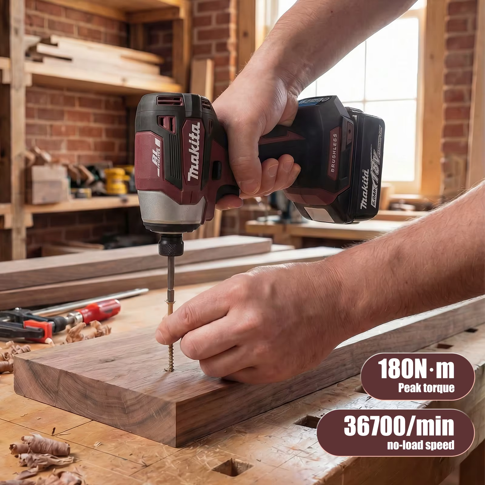 Perceuse sans fil Makita 18V DTD173 marron, outil électrique pour la rénovation et le bricolage, 180 Nm, électrique, bois/boulons/mode T