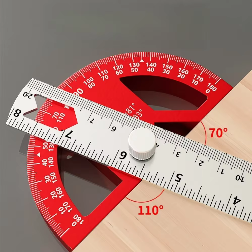 Outil de rapporteur de règle d'angle pour charpentiers avec mesure de 0 à 180 degrés