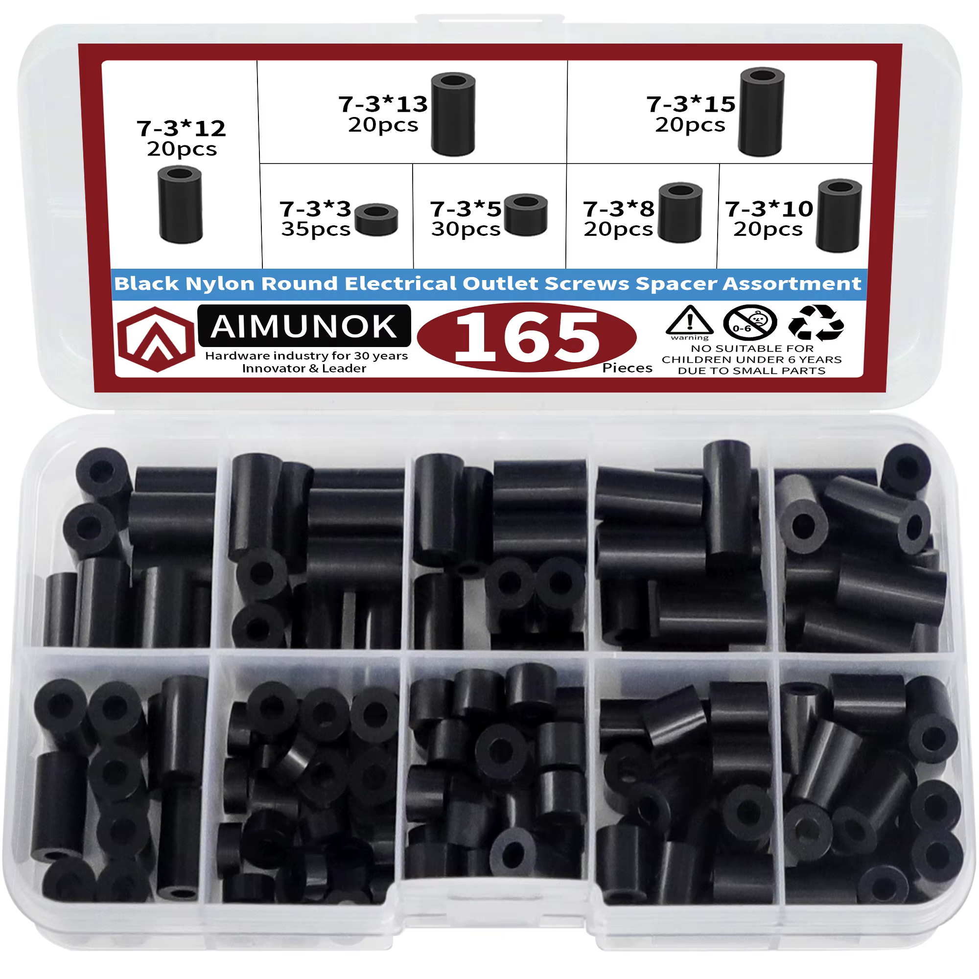 Kit d'assortiment d'entretoises rondes en Nylon noir