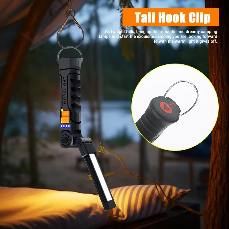 Lampe de travail rotative multifonctionnelle, lampes de poche rechargeables USB avec crochet magnétique, idéale pour l'inspection et l'urgence des réparations automobiles