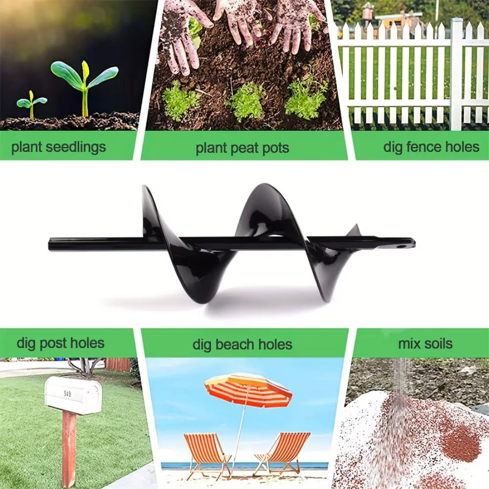 Foret hélicoïdal pour plantation, foret spiralé pour le jardinage, pour perceuse à entraînement hexagonal, pour puits de poteaux et creusement de jardinières