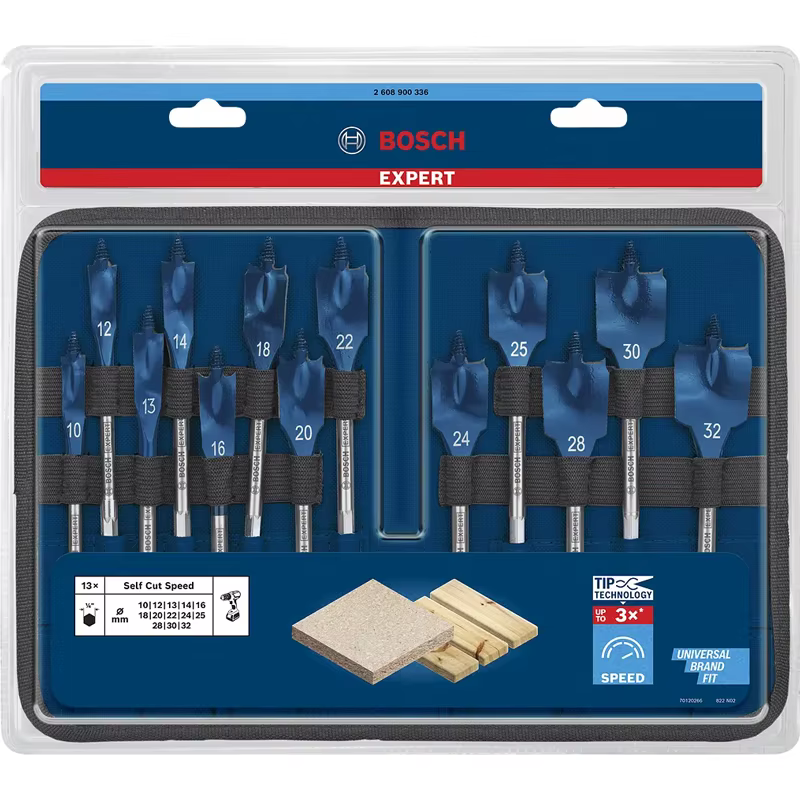 Jeu de forets Bosch EXPERT Self Cut Speed Spade à tige longue pour le travail du bois