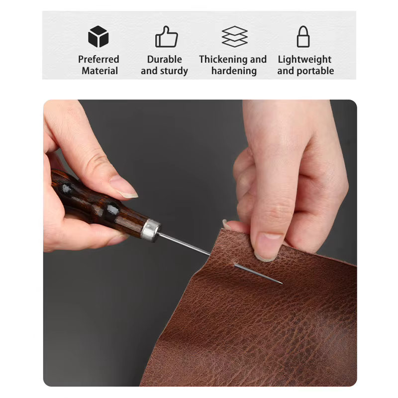Poinçon professionnel en cuir avec manche en bois