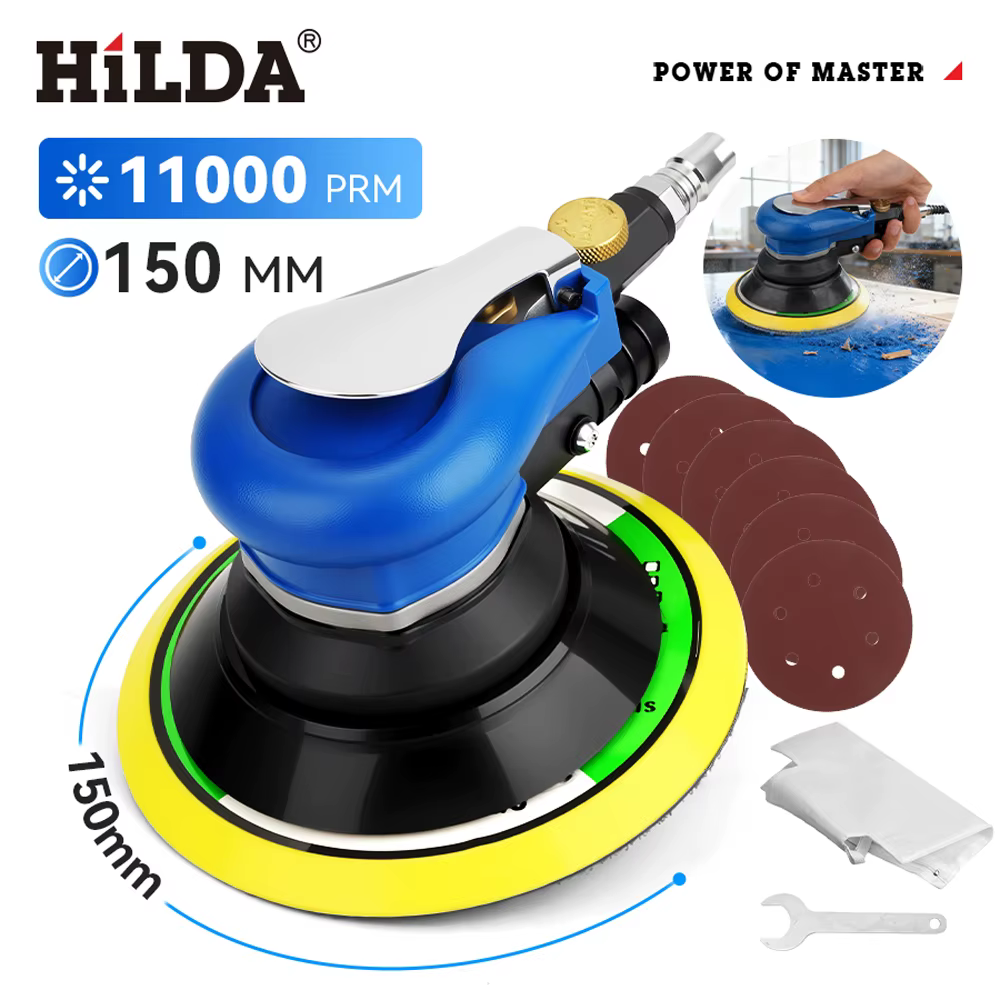 HILDA 5 pouces 150mm ponceuse orbitale à Air modèle d'extraction de poussière pour voiture métal bois cire rectifieuse outil de Performance