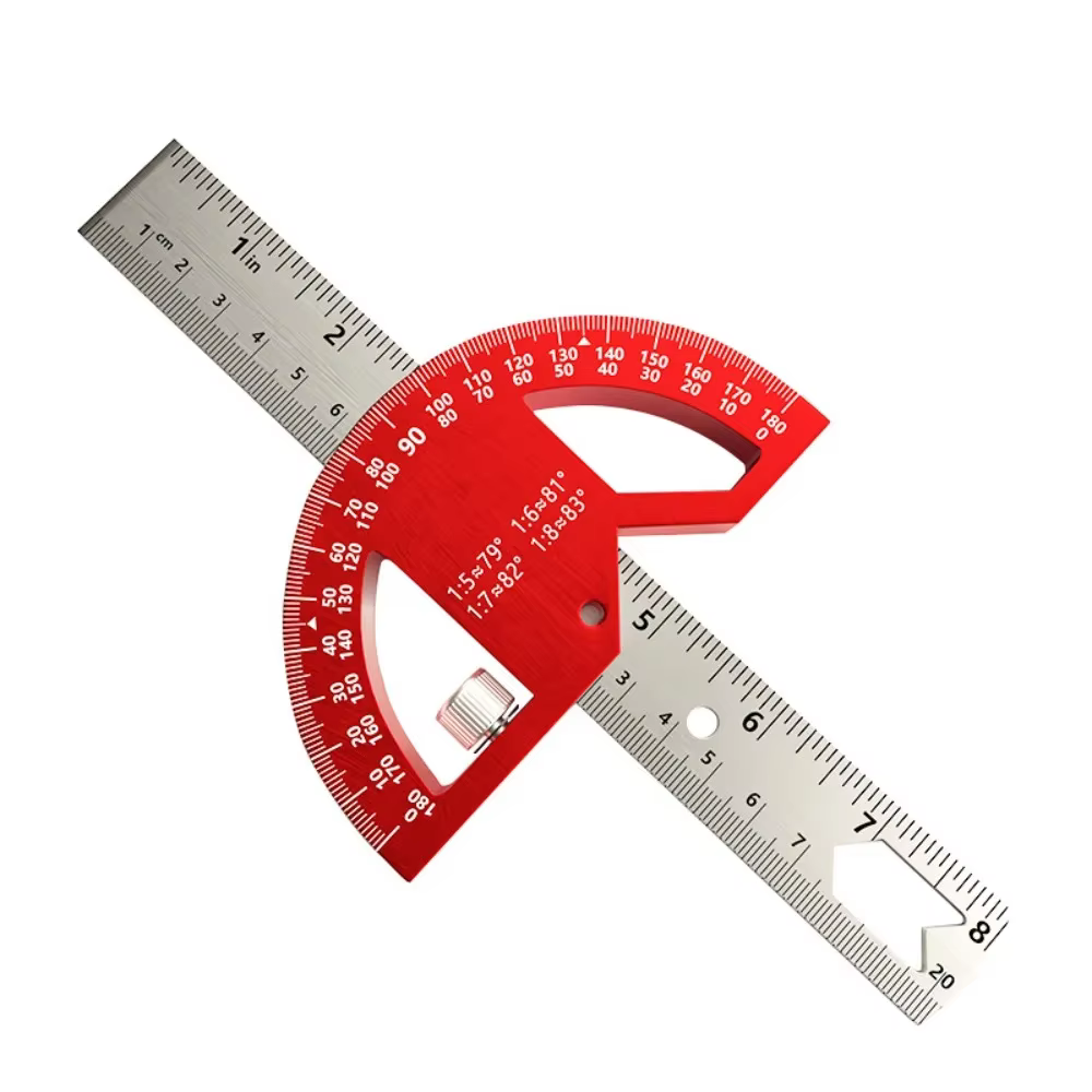 Outil de rapporteur de règle d'angle pour charpentiers avec mesure de 0 à 180 degrés