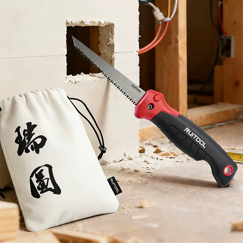 Scie à découper les plaques de plâtre pliable lame en acier 8 TPI avec dents triplement affûtées poignée ergonomique pour la découpe de panneaux muraux avec sac de rangement