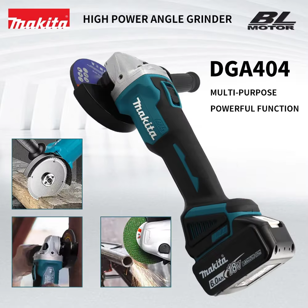 Makita 18V Nouvelle meuleuse sans fil DGA404 avec disque de 125 mm, batterie Li-4-1/2” / 5” 6,0 Ah, pour le meulage du métal et la découpe du bois