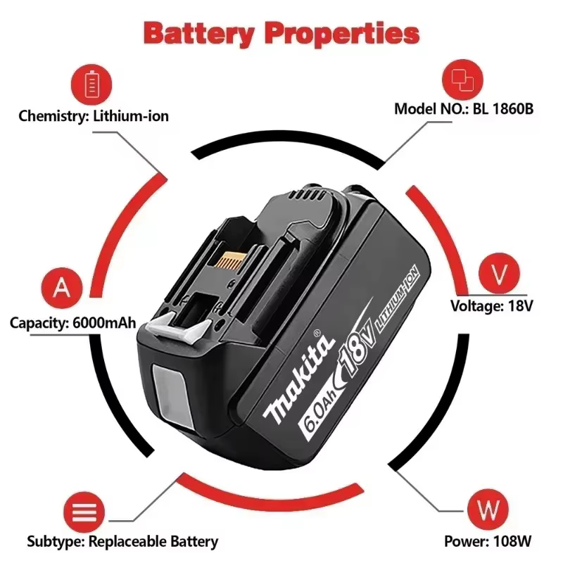Batterie au lithium de remplacement 100% authentique Makita 3.0Ah 6Ah