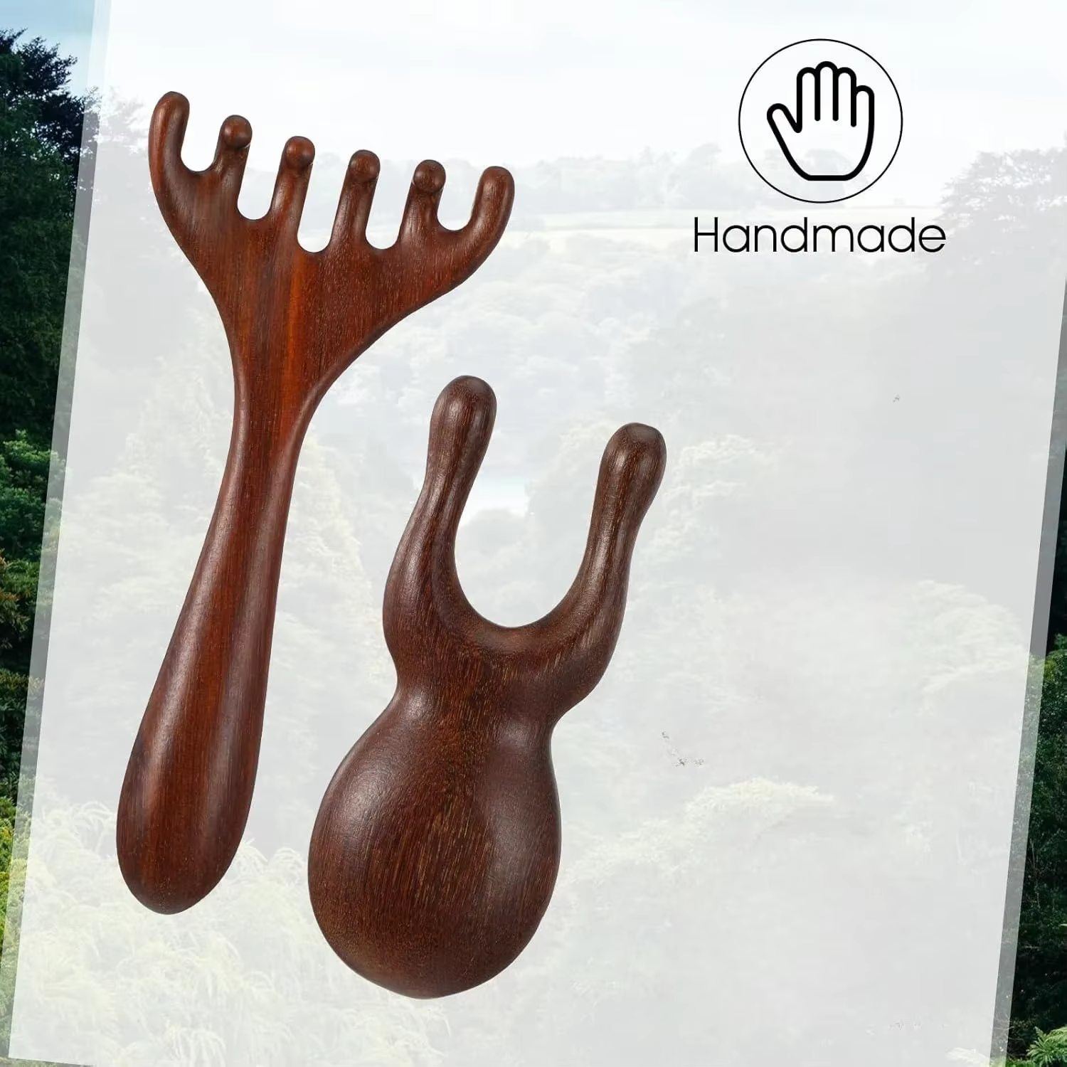 Outils de massage en bois 2 pièces : Outil facial Gua Sha, Peigne de massage du cuir chevelu en bois de santal, Nettoyeur de nez, Outil de massage facial en bois pour les yeux