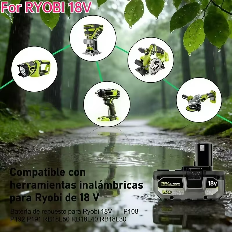 Nouvelle batterie au lithium puissante RYOBI 18V 6.0AH 8.0Ah P104 P105 P107 P108 P109 à faible autodécharge, compatible avec tous les outils 18V