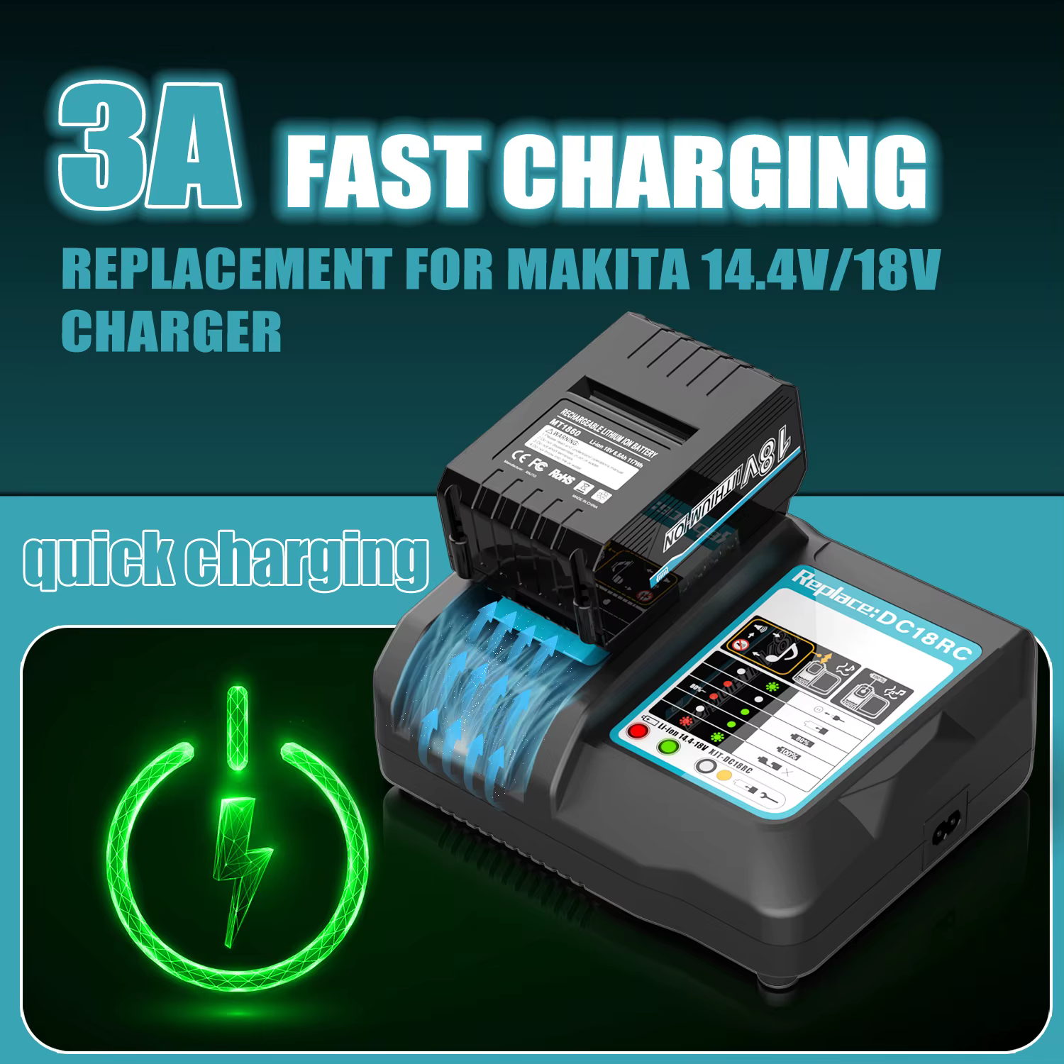 Chargeur de batterie Li-ion DC18RC pour Makita 18V BL1830 BL1815 14.4V BL1430