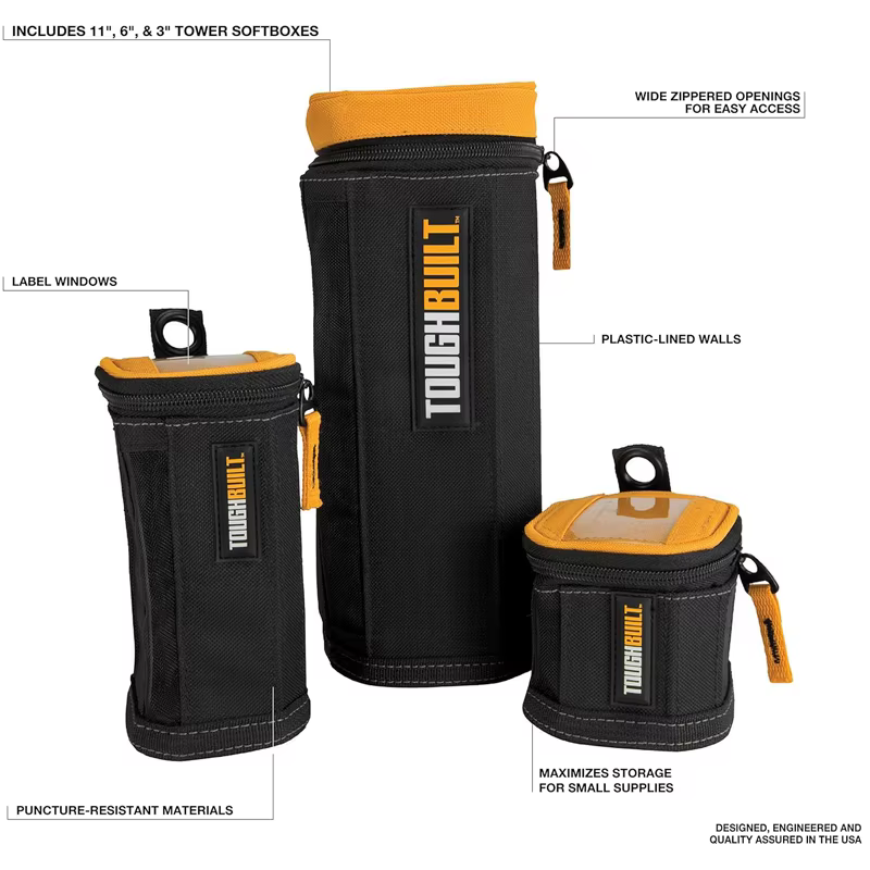 TOUGHBUILT TB-192-B Tour Softboxes 3 Pack Accessoires pour outils à vis Sac de rangement haute dureté résistant