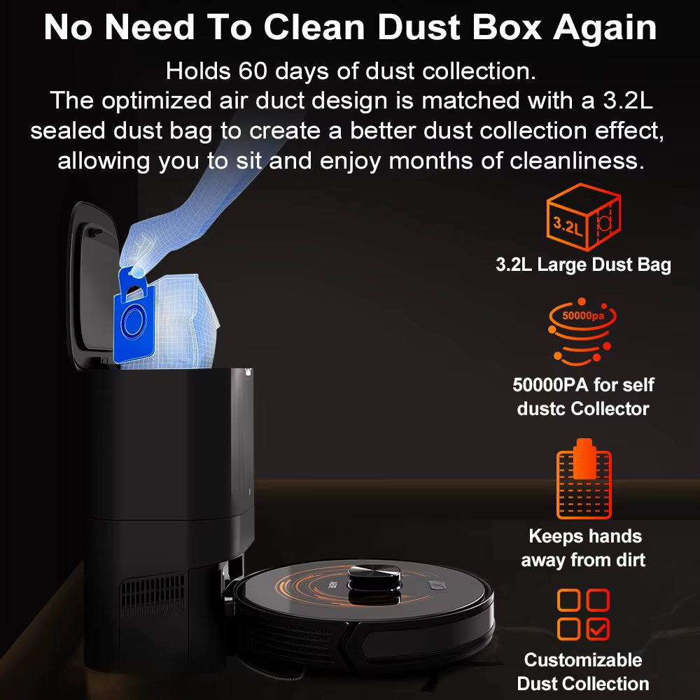 Aspirateur Robot K30 – Bac auto-vidant, Double Laser, Lampe UV, Cartographie multi-étages, Nettoyage intelligent des tapis, Autonomie de 240 min