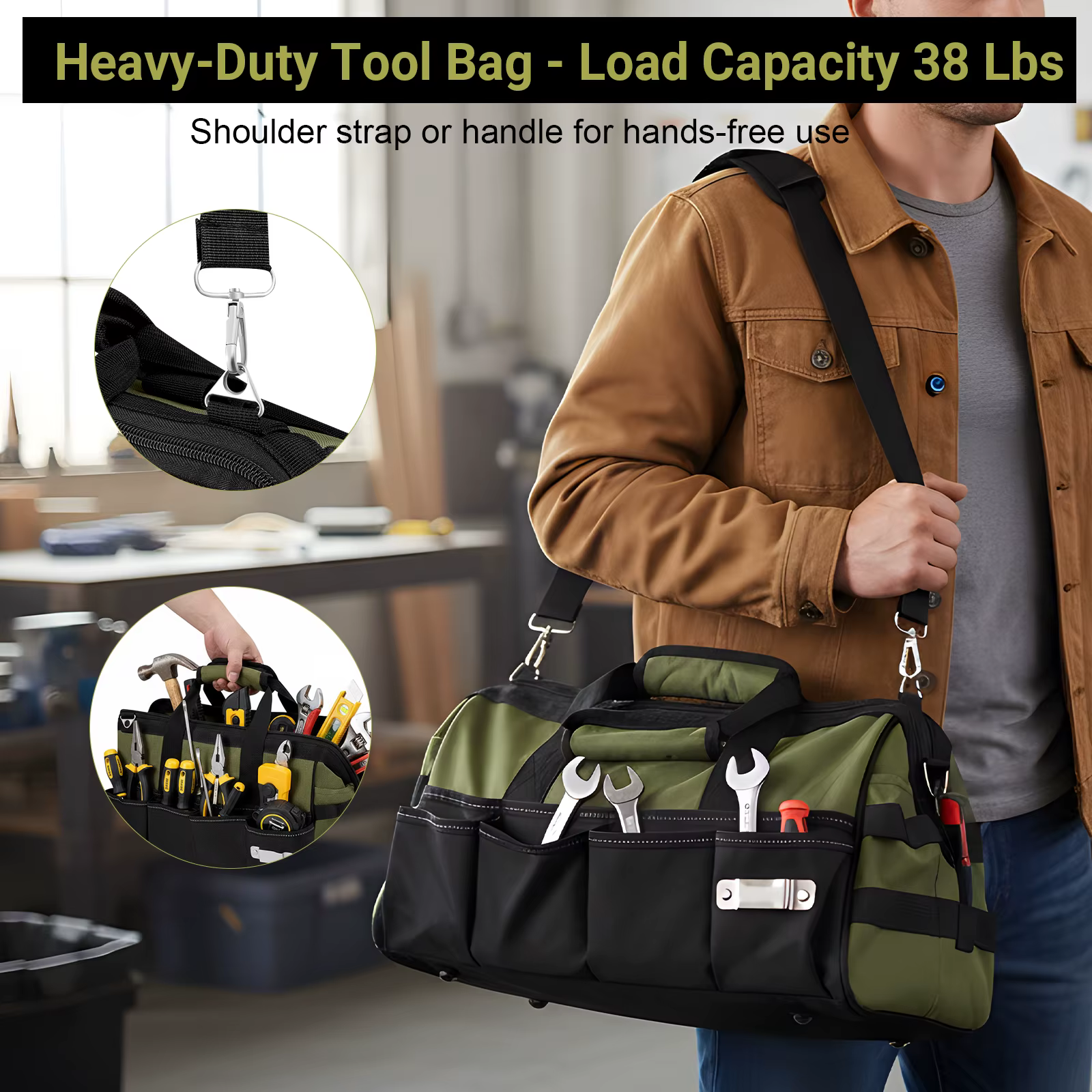 Sac à outils professionnel avec 21 compartiments, rangement d'outils pour électriciens, mécaniciens, artisans, poignées souples, cadeau pour hommes et pères