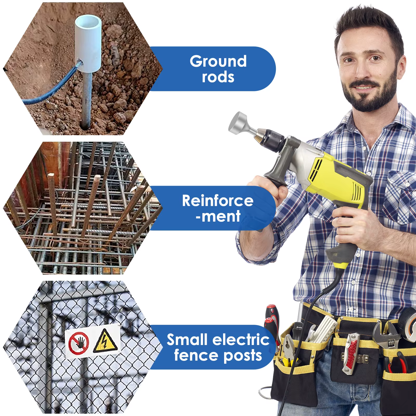 SDS Plus tournevis de tige de terre foret en acier pilote résistant à l'usure marteau rotatif perceuse outils