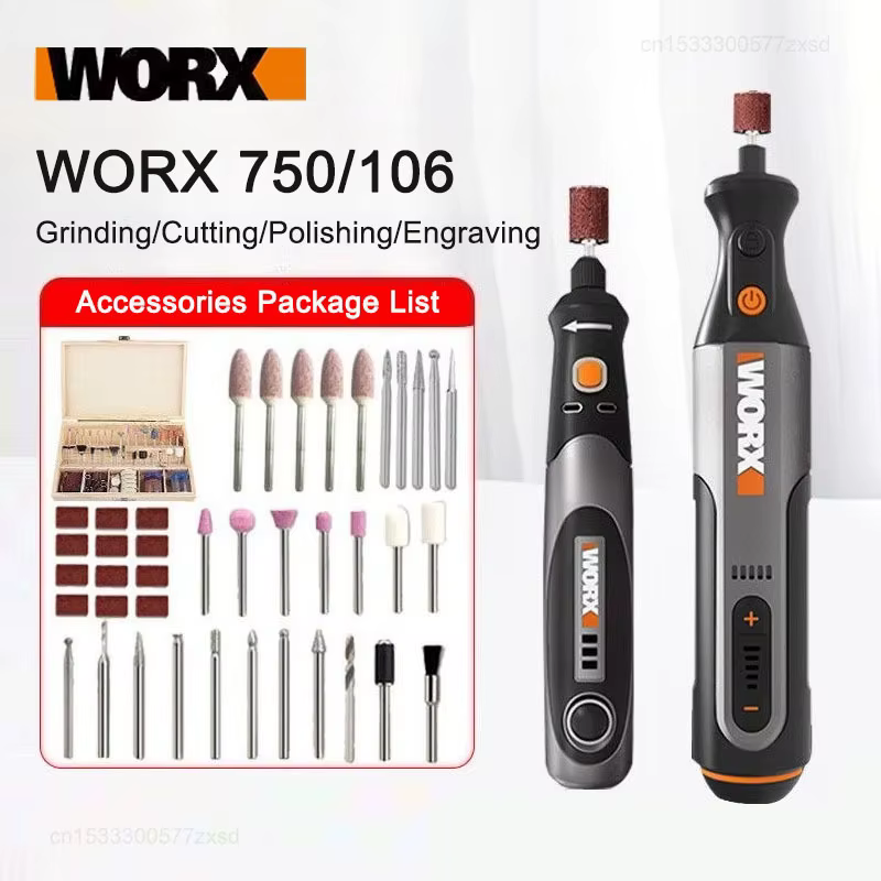 Worx 8V outil rotatif WX106/WX750 Mini perceuse sans fil gravure meulage Machine de polissage vitesse Variable ensemble d'outils électriques bricolage maison