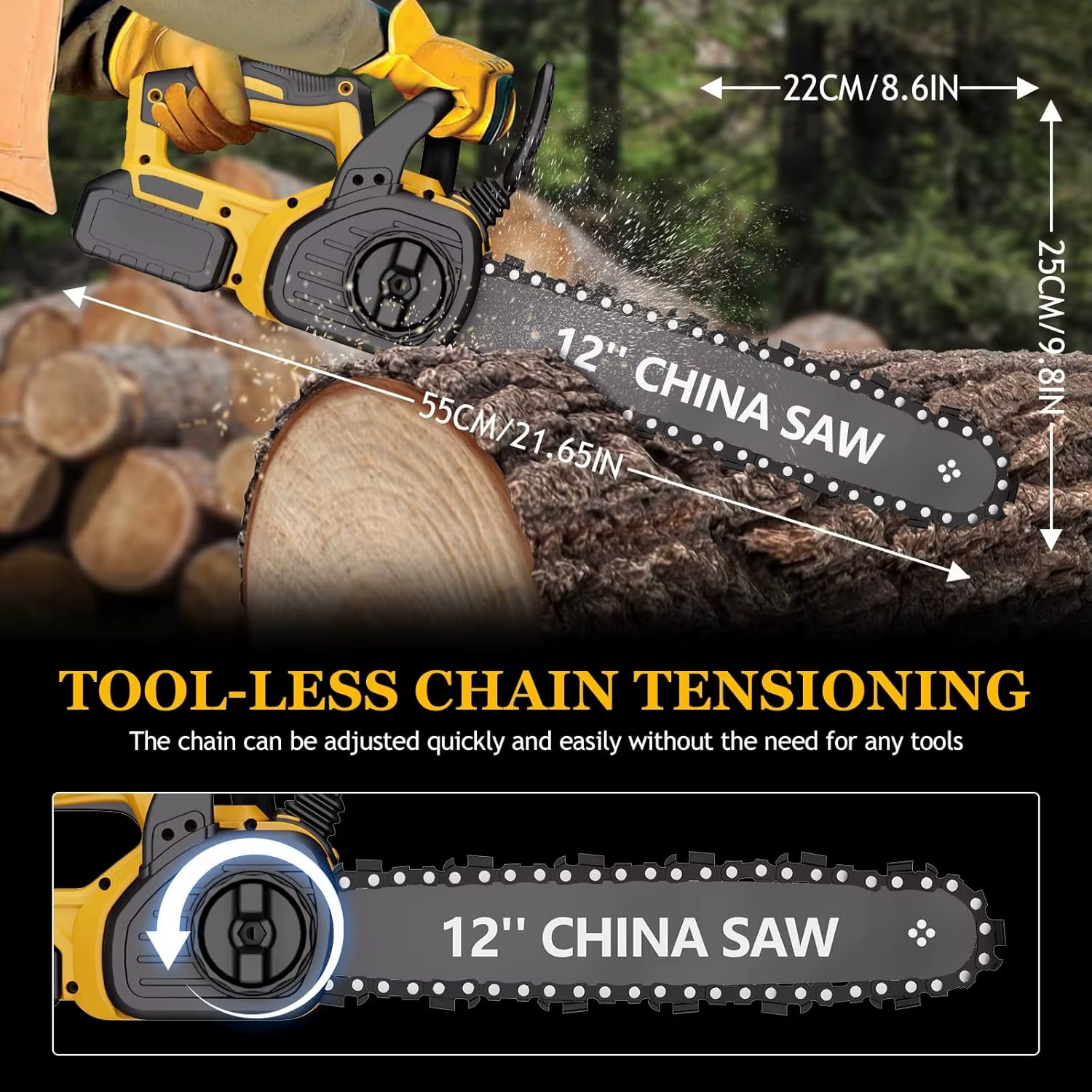 Tronçonneuse électrique portative sans fil de 12 pouces pour la coupe du bois de branche d'arbre pour batterie DeWalt 20v