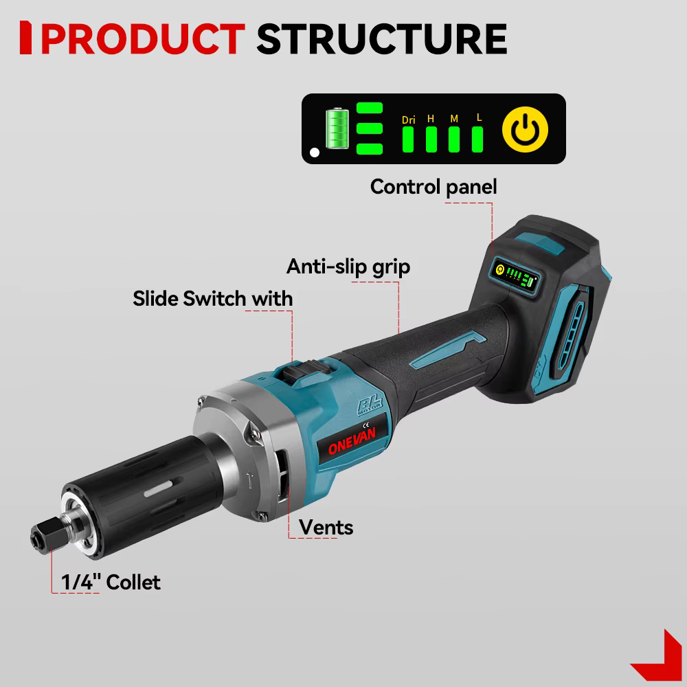 ONEVAN 2000W meuleuse électrique sans fil 4 vitesses 35000 tr/min outils portatifs sans brosse pour le polissage et le meulage pour broche de batterie Makita